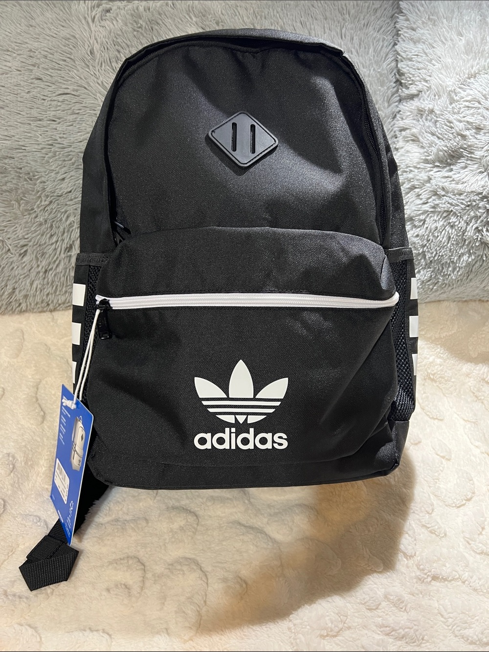 adidas Black Youth Originals Backpack with White Stripes NWT